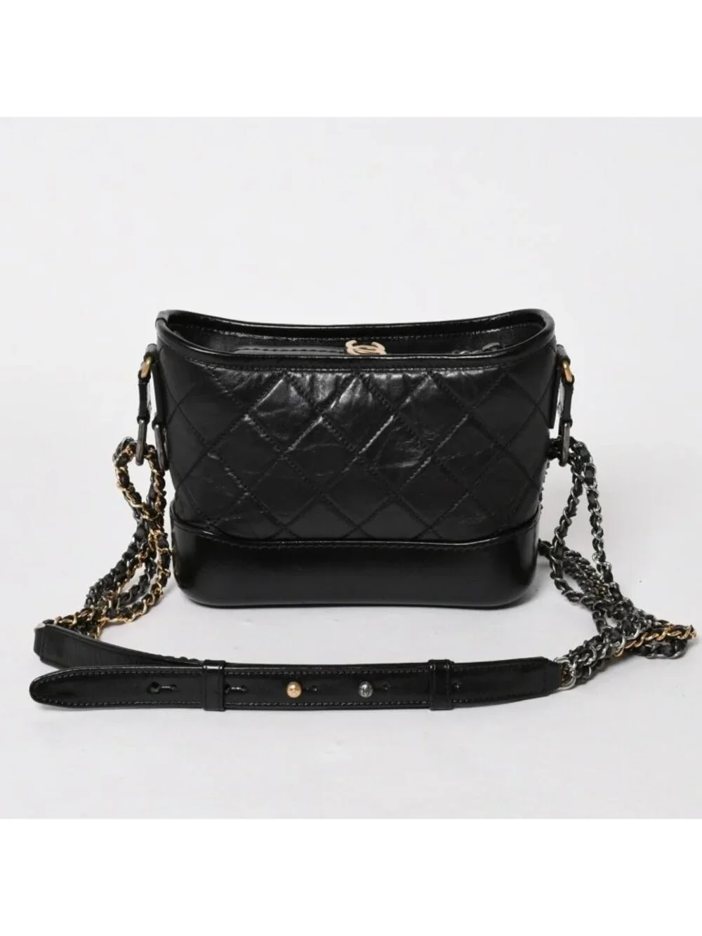 Chanel Gabrielle Shoulder Bag Chain Leather Black Gold